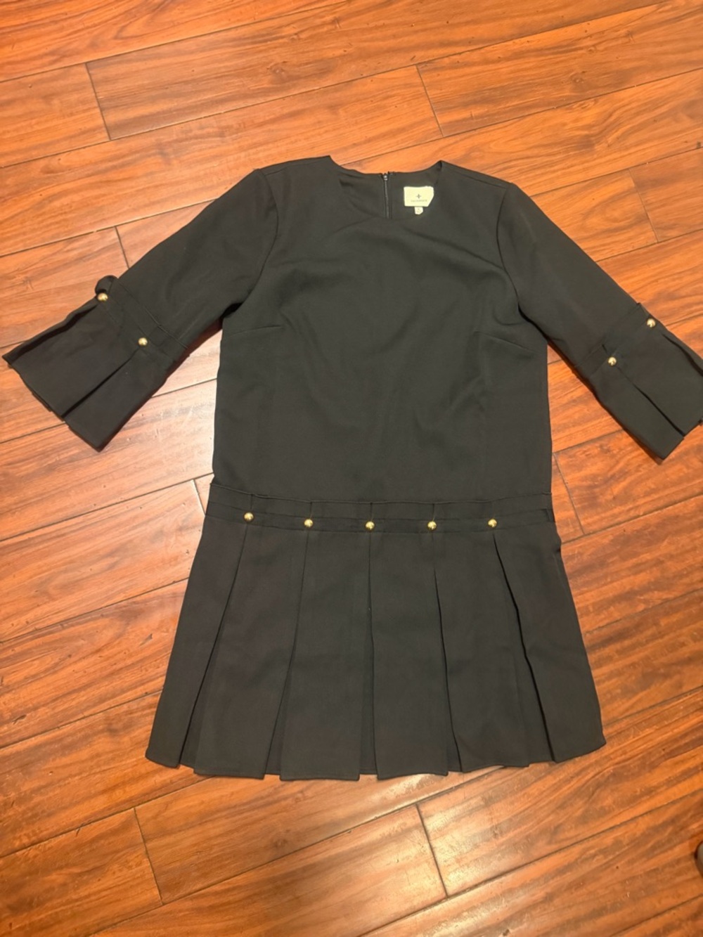 Tuckernuck Black Pleated Mini Dress with Gold-Tone Button Detail - Picture 5 of 13